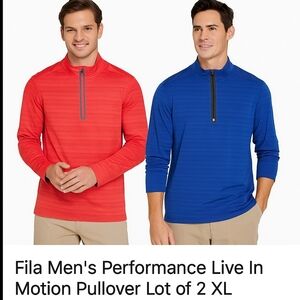 Fila Performance Sport Live in Motion 1/4 Zip Red Blue Pullover Mens XL LOT OF 2